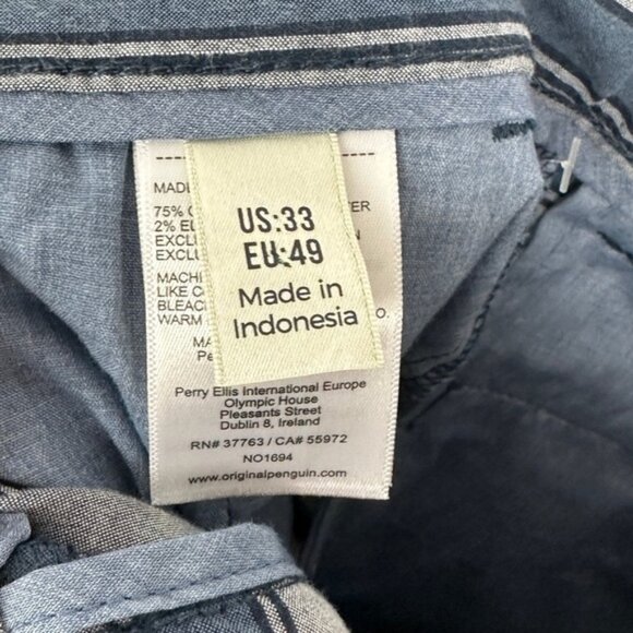 NWT Original Penguin 8inch Striped Chino Shorts Slim Fit Stretch Blue Size 33 Be - Picture 7 of 14
